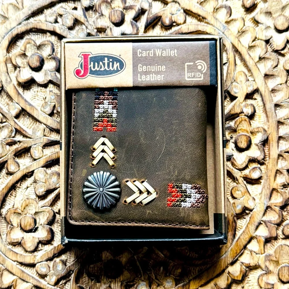 Justin Boots Needlepoint Card Wallet With Money Clip NIB - Picture 1 of 8